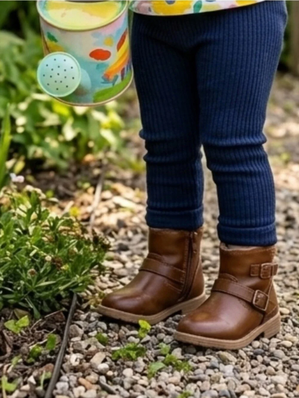 wonder nation Kids Tan Brown Faux-Leather Fur-Lined Ankle Boots